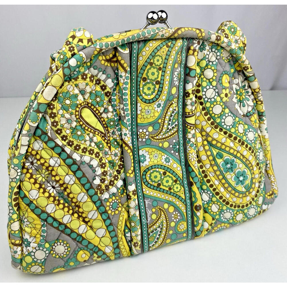 Vera Bradley Eloise Lemon Parfait Kiss Lock Shoulder Bag Satchel Quilted Retired